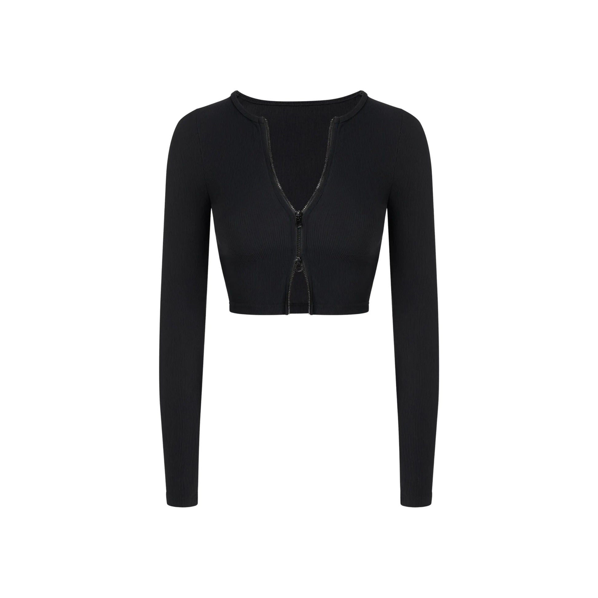 Alexa Ribbed Zipper Crop Jacket - Black AMADAWEAR