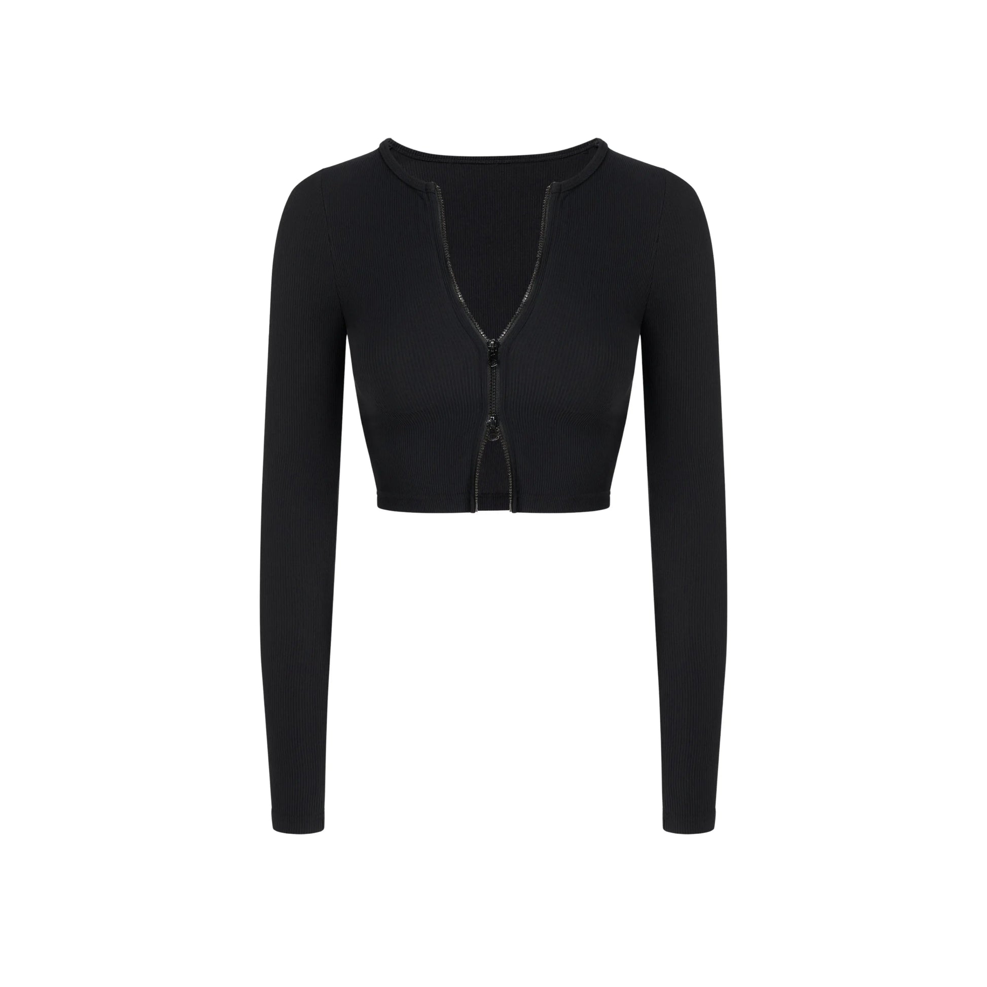 Alexa Ribbed Zipper Crop Jacket - Black AMADAWEAR