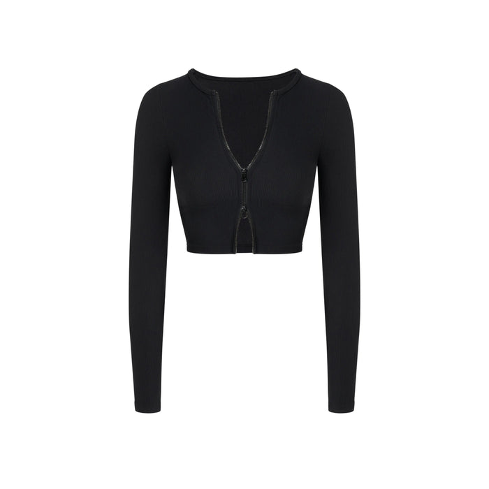 Alexa Ribbed Zipper Crop Jacket - Black AMADAWEAR