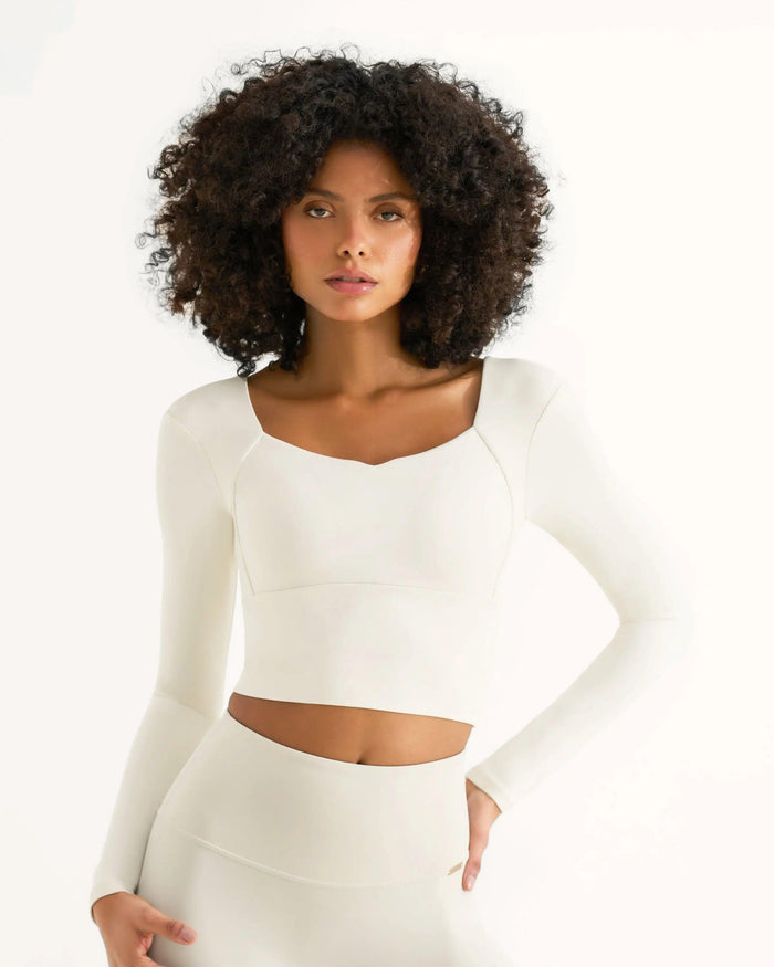 Uela Long Sleeve Top - Ivory - Amadawear.ae